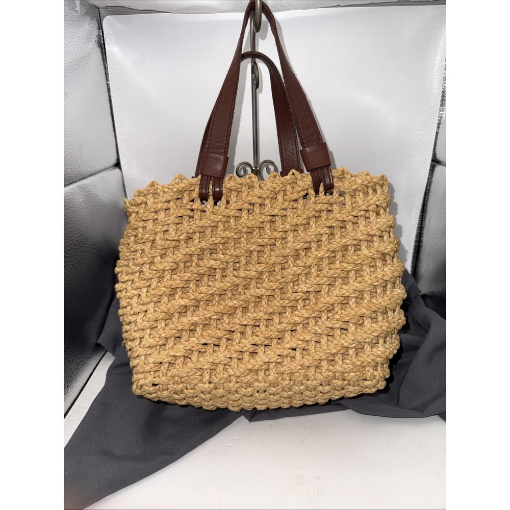 Express Bag Straw Boho Small Tan Animal Print Lining Zipper Closure Summer Purse